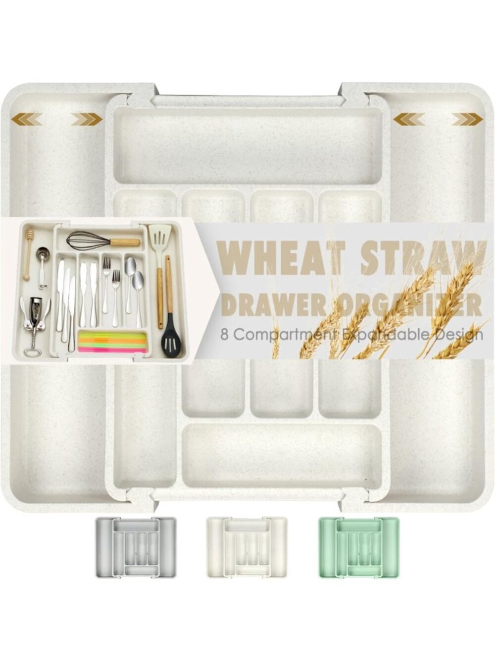 Heavy Duty Kitchen Silverware Organizer - Adjustable Utensil Holder, BPA-Free